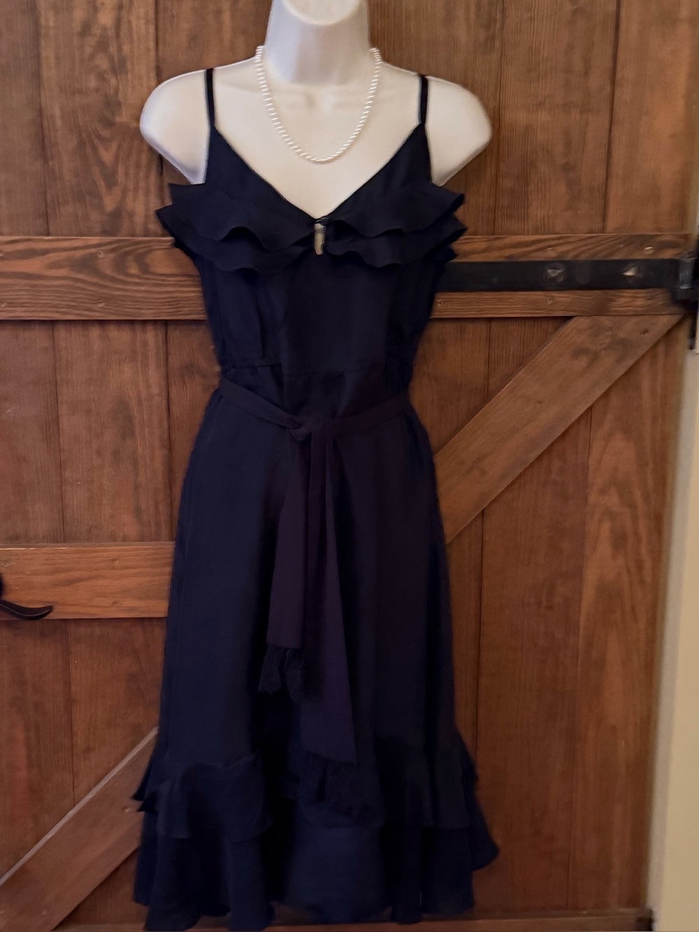 Kimchi Blue Black Ruffle-Trim Spaghetti-Strap Midi Dress silk